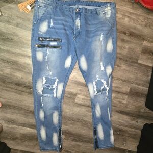HENGAO Mens Destroyed Ripped Straight Fit Jeans 1161‎ LIGHT BLUE SIZE 48
